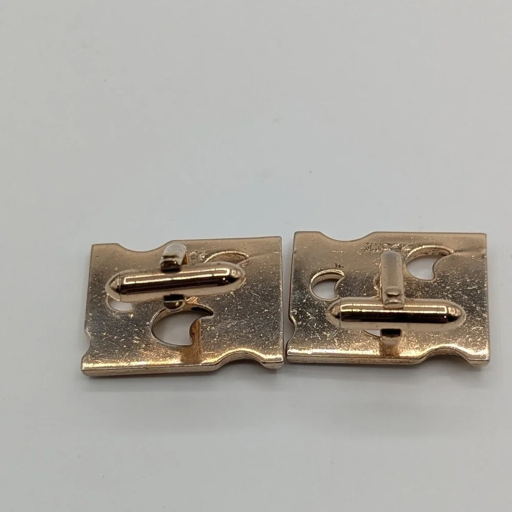 Vintage Swank Gold Tone Brutalist Abstract Geometric Cutout Cufflinks MCM Retro
